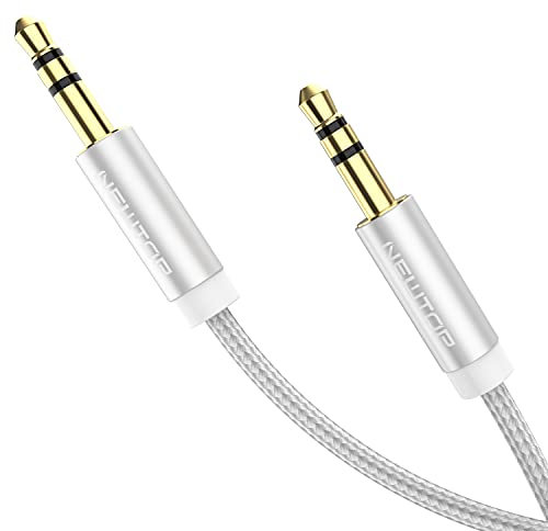 N NEWTOP Cavo AUX03 Jack 3,5mm Audio Stereo Maschio – Maschio AUX in Nylon per Cuffie, Autoradio, Speaker, Casse Musicali, Smartphone, Tablet, Lettori MP3, Amplificatore (Bianco, 200cm)