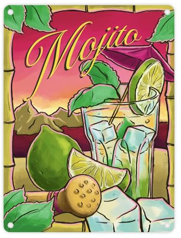 Mojito Metallschild in 15x20 cm - the Cocktail Series mit Retro Motiv Vintage Retro Schild Cocktail Dekoration für die Bar oder Zuhause und Liebhaber von klassischen Cocktails und