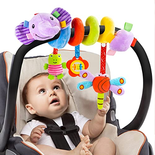 Funsland Kinderwagen Spielzeug, Baby Activity Spirale Spielzeug mit Rassel, Hängendes Spiral Plüsch Spielzeug für Kinderbett/Autositz/Babyschale, Neugeborene Geschenk für Baby 0 3 6 12 Monate, Lila