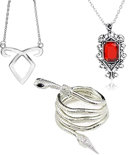 Zaky 3 Stk City of Bones The Mortal Instruments Inspired Angelic Power Rune Symbols Halskette Isabelle Lightwood's Electrum Whip Serpent Snake Armband Halskette Set