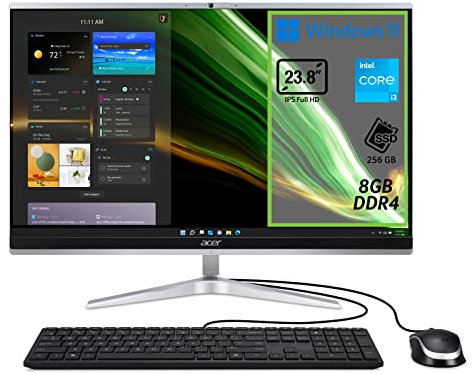 Acer Aspire C24-1650 - Ordenador Fijo Todo en uno, PC de sobremesa, procesador Intel Core i3-1115G4, RAM 8GB DDR4, 256GB SSD, Pantalla 23.8 IPS FHD LED LCD, Intel UHD, WiFi, Webcam, Windows 11 Home