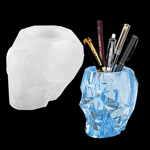 Zayookey Silikonform Schädel Epoxidharz Stifthalter Gießform Geist Resin Formen Totenkopf DIY Epoxy Mold für Blumentöpfe Stifthalter Make-up Pinsel Behälter (skull mold resin)