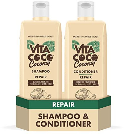 Vita Coco Repair Shampoo und Conditioner Bundle für geschädigtes Haar (2 x 400 ml) schützt das Haar mit 100% natürlichen Kokosnüssen