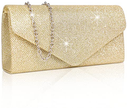 Larcenciel Women's Clutches, Sparkly Envelope Evening Clutch Bags with Detachable Chain, Sequin Handbags for Ladies, Elegant Cross Body Shoulder Bags Bridal Purses for Women Prom Party Wedding