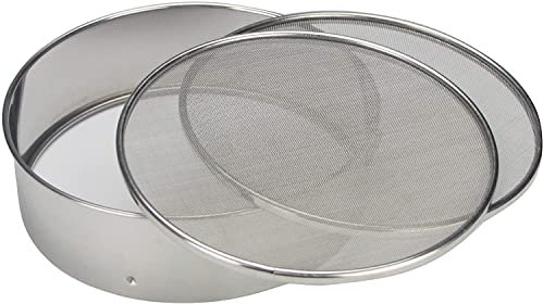 Stainless Steel Flour Sieve 2 Mesh Interchangeable Sieve Fine/Extra Fine Mesh Wire Net Round Sifter Sieve 2 in 1 Kitchen Baking Flour Powdered Icing Sugar Sifting Strainer Filter Atta Chalni 23.5cm