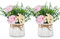 BLOSMON Artificial Flowers and Vase Decoration Fake Flower in Vases 2PCS Pink Plastic Rose Arrangements Table Floral Centrepieces Ornaments Plant Bouquet for Wedding Room Window Garden Party Display