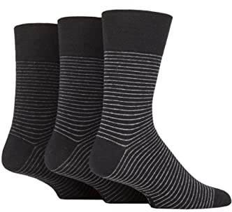 SockShop Gentle Grip Mens Striped Socks Patterned Stripey, Soft Honeycomb Top Comfort Cuff, 6-11 Pack of 3