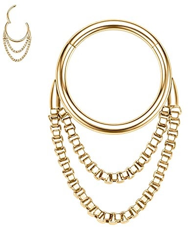 hengkaixuan Septum Schmuck 16G Septun Ringe Gold Daith Ohrringe Chirurgenstahl Septum Clicker Kette Nasenring Turm Ohrringe Nahtlose Conch Piercing Schmuck Septum Knorpel Helix Tragus Creolen 8mm