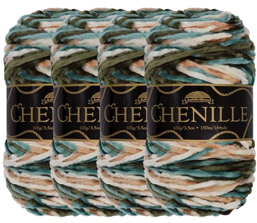 JubileeYarn Chenille Yarn - Worsted Polyester - 100g/Skein - Arcadia - 4 Skeins