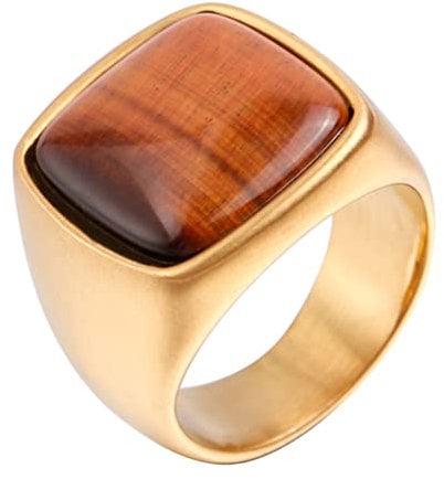 PAURO Herren Edelstahl Vintage quadratischer roter Onyx Hochglanz Bandring Goldgröße 54