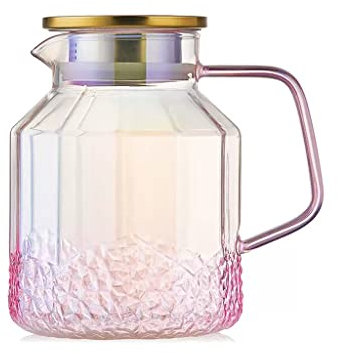 Nff Jarra De Cristal, Jarra De Cristal De 1,8 L con Tapa, Jarra De Cristal Rosa Resistente Al Calor Apta For Té Caliente, Bebidas, Café, Agua