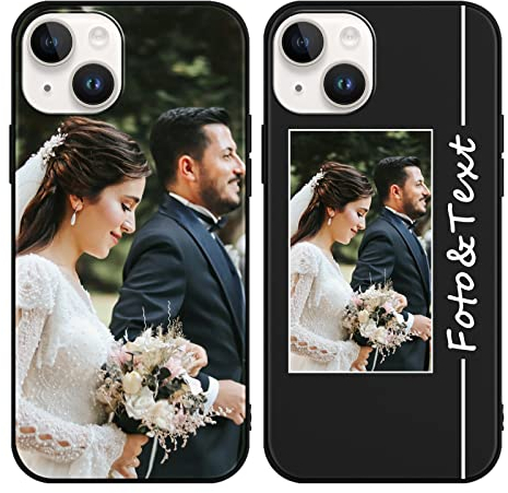 Yoedge Personalisierte Handyhülle für Apple iPhone 14 / iPhone 13 Hülle Personalisiert 6,1 Selbst Gestalten mit Eigenem Foto Bild Text Individuelle Schutzhülle Schwarz Cover für iPhone 14/13 Case