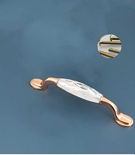 Crystal Cabinet Handles, Glitter Drawer Pull Handles, Modern T Bar Door Kitchen Cupboard Handles Hardware Drawer Dresser Pull Handles,Decorative Furniture Knob for Home (128mm(5in),Rose Gold White)