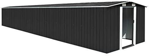 HOMIUSE 257x779x181 cm Caseta de Herramientas Casetas para Parcelas Caseta de Almacenamiento de Metal Casa pre Fabricada Cobertizo Metálico de Exterior Antracita Acero Galvanizado