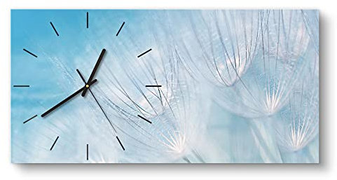 DEQORI Glasuhr | vertikal 60x30 cm | Motiv Blühender Löwenzahn | große XXL Design Uhr aus Glas | leise Wanduhr für Wohnzimmer & Küche | Moderne Hingucker Uhr für die Wand