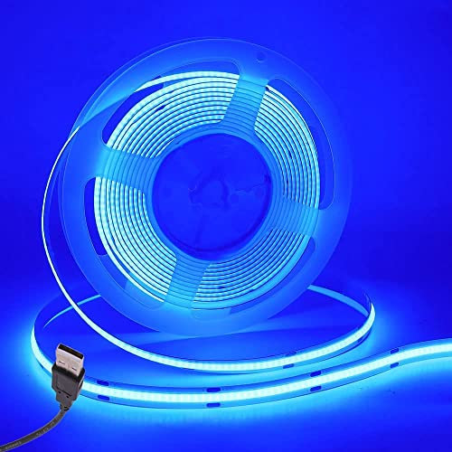 Wisada COB LED Streifen 4M, Innenbereich Nicht Wasserdichte USB Flexibler COB LED Lichtband, DC5V 320 LEDs/m Blau LED Band für Schrankbeleuchtung, Schlafzimmer, Bar, Bühne, Weihnachtsfeier(FPCB:5MM)