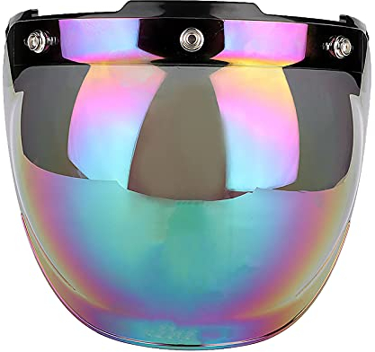 bubble visor helmet,Motorradhelm-Schild 3 Snap Visier Flip Open Face Bell Bubble Antifog 3/4 Up Adapter Lens Helme,Motorrad Retro 3 Snap Sonnenblende Schild Winddichtes Helmglas Farbig