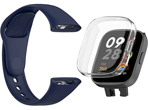 HuiYouMY 【2 in 1】 Bracelet Montre Redmi Watch 3 + Coque pour Redmi Watch 3 Bracelet pour Xiaomi Redmi Watch 3 Fitness Bande de Remplacement en Silicone Strap-Navy