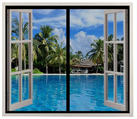 Magnetic Window Fly Screen 85cm x 110cm Self-Adhesive Mesh Window Curtains, Hands-Free Magnetic Fly Screen Door, Shuts Automatically, Black Anti Mosquito Net for All Doors and Windows