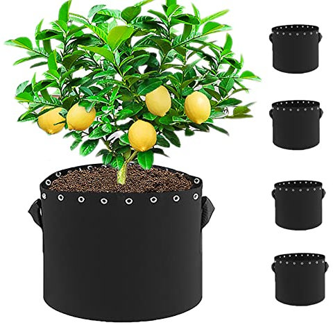 HOSECES 15 Gallon Grow Bags 5-Pack Thickened Breathable Fabric Plant Pots with Holes & Handles- Nonwoven 56 Litre Fabric Plant Container for Plants, Vegetables, Herbs and Fruits