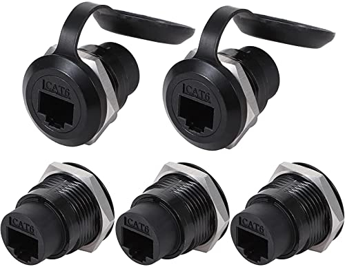 PENGLIN 5 STÜCK RJ45 CAT6 Einbaustecker, Cat6 8P8C Ethernet LAN Durchgangskabel Koppler Buchse zu Buchse Verlängerungsadapter mit wasserdichter/Staubkappe