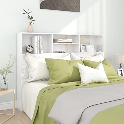 BaraSh Kopfteil mit Ablagen Bett Ablage Hochglanz-Weiß Wall Headboard 140x19x103,5 cm