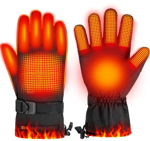OBEST Heizhandschuh, 4000mAh Beheizte Handschuhe, Volle 5-Finger-Handschuhe, 3-Gang-Temperaturregelung und wasserdicht, für Motorradfahren und Skifahren
