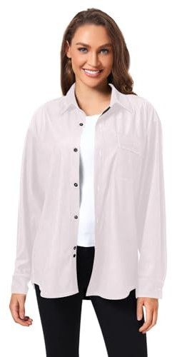 Yuiboo Camicie da uomo a maniche lunghe in tinta unita rosa cipria tinta unita senza pieghe per donne sportive con tasche XS, Blush Rosa Tinta unita Pure Plain, XL