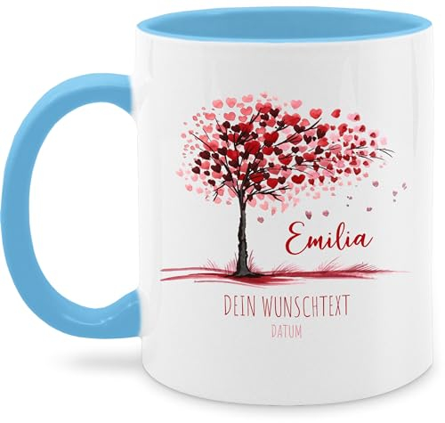 Tasse Tassen 325ml - Lebensbaum Geschenk Geburt I Geschenk Taufe I Taufgeschenk Kommunion I Geburtsdatum Konfirmation - 325 ml - Hellblau - personalisierte konfirmationsgeschenke