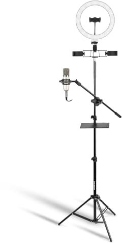 VONYX RL25 Content Creator Kit with LED Ring Light, Tripod Stand, CM400 Condenser Microphone, Pop Filter, Phone Holders, Perfect for Podcast, YouTube, TikTok & Live Streaming Videos, Black