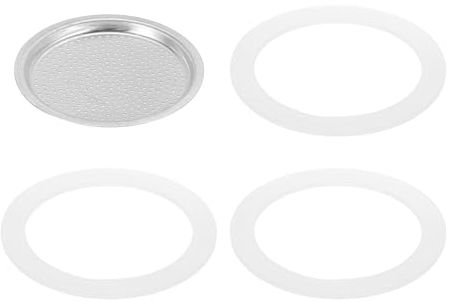sourcing map Stovetop Espresso Maker Replacement Aluminium Coffee Pot Parts with 1pcs Filter and 3pcs Silicone Gasket Seals 56x48x4mm for 3-Cup Mocha Coffee Maker Pot(Silver)