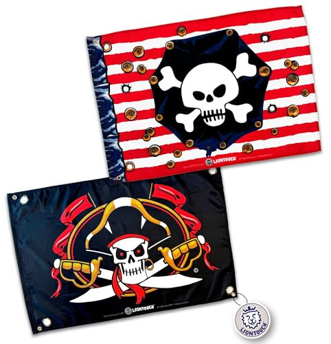 Liontouch Piratenflaggen Set - Rotstreifen & Captain Cross - 100 x 70 cm | Für Drinnen & Draußen - Rot/Weiße Streifen & Schwarz Mit Totenkopf | Kinder Abenteuer Spielzeug Zubehör für die Karibik