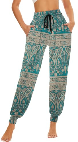 HAPYWER Haremshose Damen Lang für Sport Workout-Yogahose Jogginghose Sommerhose Leicht Weiche Lockere Bequem mit Groß Taschen-S-XXL(Flower68,XL)