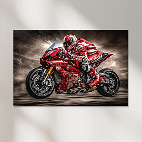 Dekomundo Ducati V4 Motorrad Poster, Leinwandbild oder Bild mit Rahmen, 60x80 cm, Fotoposter