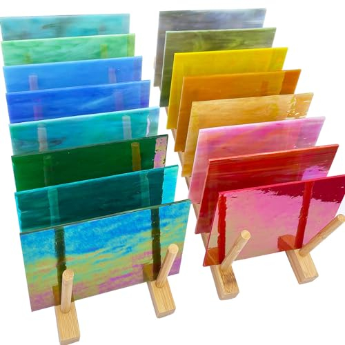 LITMIND 16 lebhaft schillernde Buntglas-Blätter, Sortimentspackung – 15,2 x 10,2 cm, Kathedralenkunstglas, ideal für Mosaik-Bastelarbeiten und Zubehör, lassen Sie Kreativität mit atemberaubenden