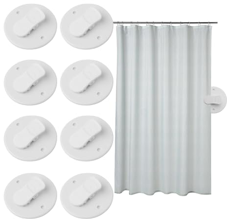FRUHLING 8 Stück Duschvorhang Clips Selbstklebende Vorhang Klammern Winddichte Vorhang Clips Spritzschutz Stop Protect Clips Weiß Badezimmer Zubehör zum Halten Duschvorhang und Vorhang