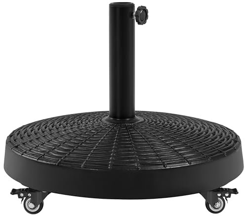Abician Pied de Parasol sur roulettes 52 × 52 × 42 cm Base Parasol en Résine 25,3 KG pour Parasol de Jardin Parasol Déporté Jardin Terrasse Piscine Patio Noir