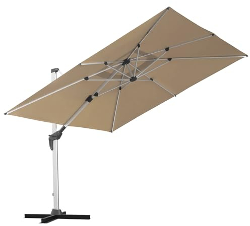 anndora Aluminium Ampelschirm 300 x 300 cm mit Kurbelsystem - Drehbar, Neigbar, Kippbar - Marktschirm, Gartenschirm - Farbe Dark Natural