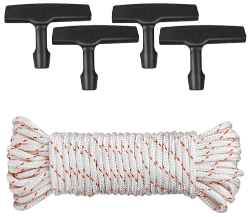 Lohill Starter Seil 10 Meter 4,0 mm Ziehen Schnur mit 4 Stücke Starter Griff für Rasenmäher Kettensäge Trimmer Kantenschneider Edger Bürste Schneider Motorteile, Starterseil Rasenmäher und Startgriff