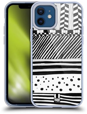 Head Case Designs Horizontal Mix Schwarz-Weiss Muster Doodle Softgelhülle Kompatibel Mit Apple iPhone 12 / iPhone 12 Pro Und Kompatibel Mit Magsafe Zubehör