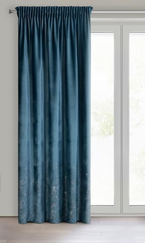 Eurofirany MIRELA Rideau en Velours avec Galon fronceur, 1 pièce, Motif doré, occultant, Glamour, élégant pour Salon, Chambre à Coucher, 140 x 270 cm, Bleu Clair