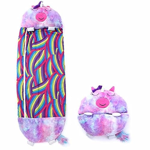 Schlafsack Kinder 2-in-1 Schlafsackkissen Kuscheltier Glückliche Spiel Schlafsack Mit Kissen Faltbar Cartoon Tierschlafsack Weiches Bequemes Kinderschlafsack Schlafsäcke,Purple/B-180×70cm