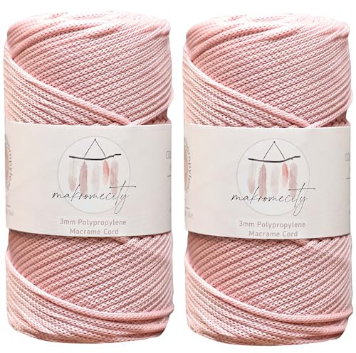 Makromecity 2 Strang Makramee Garn 3mm x 120m Pinke Premium Polyester Makramee Schnur Polypropylene Basteln für Wandbehänge Umhängetasche Handtasche Runner Schnullerkette Platzteller