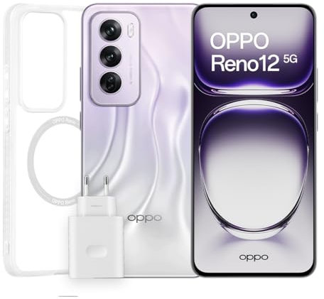 OPPO Reno12 5G + Pack de Lanzamiento - Smartphone Libre con IA, 24GB (12GB+12GB) +256GB, Pantalla 3D AMOLED 6.7, Cámara 50+8+50 MP, Android, Vídeo 4K, Batería 5000mAh, Carga 80W - Astro Silver