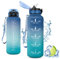 Vikastar Botella Agua, 1.5L Botella Agua Gimnasio con Pajita, Botella de Agua, con Marcador de Tiempo, Botella de Agua Deportiva, Prueba de Fugas, Cantimplora para Escuela, Senderismo, Fitness