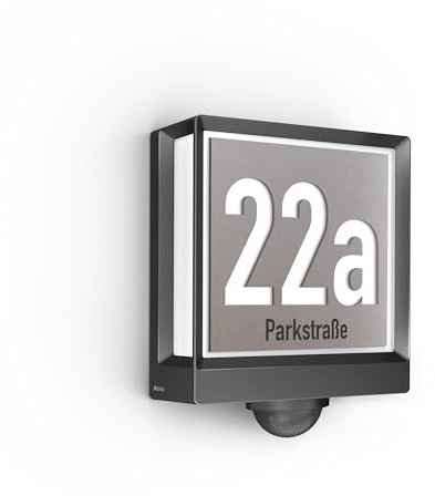 Steinel smarte Hausnummernleuchte My L 40 SC, Hausnummernschild Edelstahl beleuchtet, gestanzte Ziffern und Gravur individuell wählbar