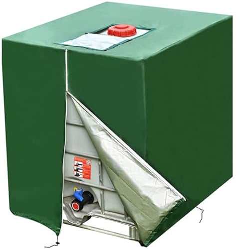 Wassertank-Schutzhülle, IBC-Behälterabdeckung 275 Gallonen 210D-Schutzhülle, Sonnenschutz-UV-Haube mit Reißverschluss, wasserdichte Folienabdeckung for IBC-Tankcontainer-Regenwassertank(Green)