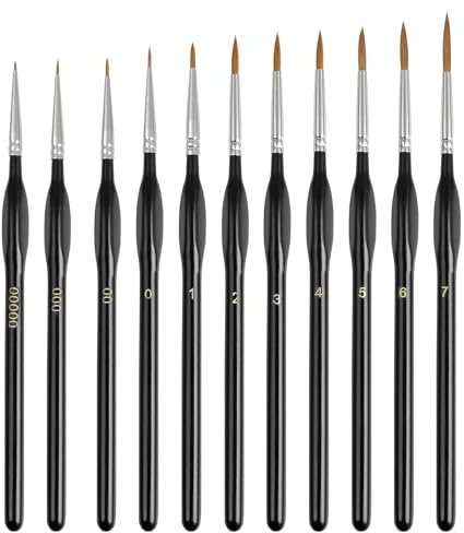 11 Pcs miniature paint brushes,fine detail paint brushes, by numbers tiny brush set art,for fine detailing &art painting - acrylic,oil,watercolor,line drawing