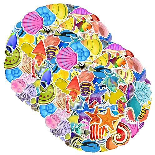 Vaguelly 2sätze Meeresaufkleber Aus PVC Für Wasserflasche Und Wanddekoration Scrapbooking Decals Mit Meerestieren DIY-Ozean-Thema-Aufkleber Für Laptop Und Mehr