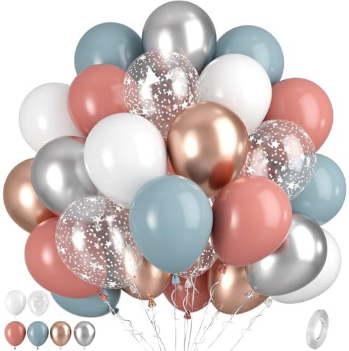 Dusty Pink Blue Silver White Rose Gold Clear Star Print Balloons, 50pcs for Birthday Gender Reveal Baby Shower Party Wedding Bridal Bachelorette Supplies